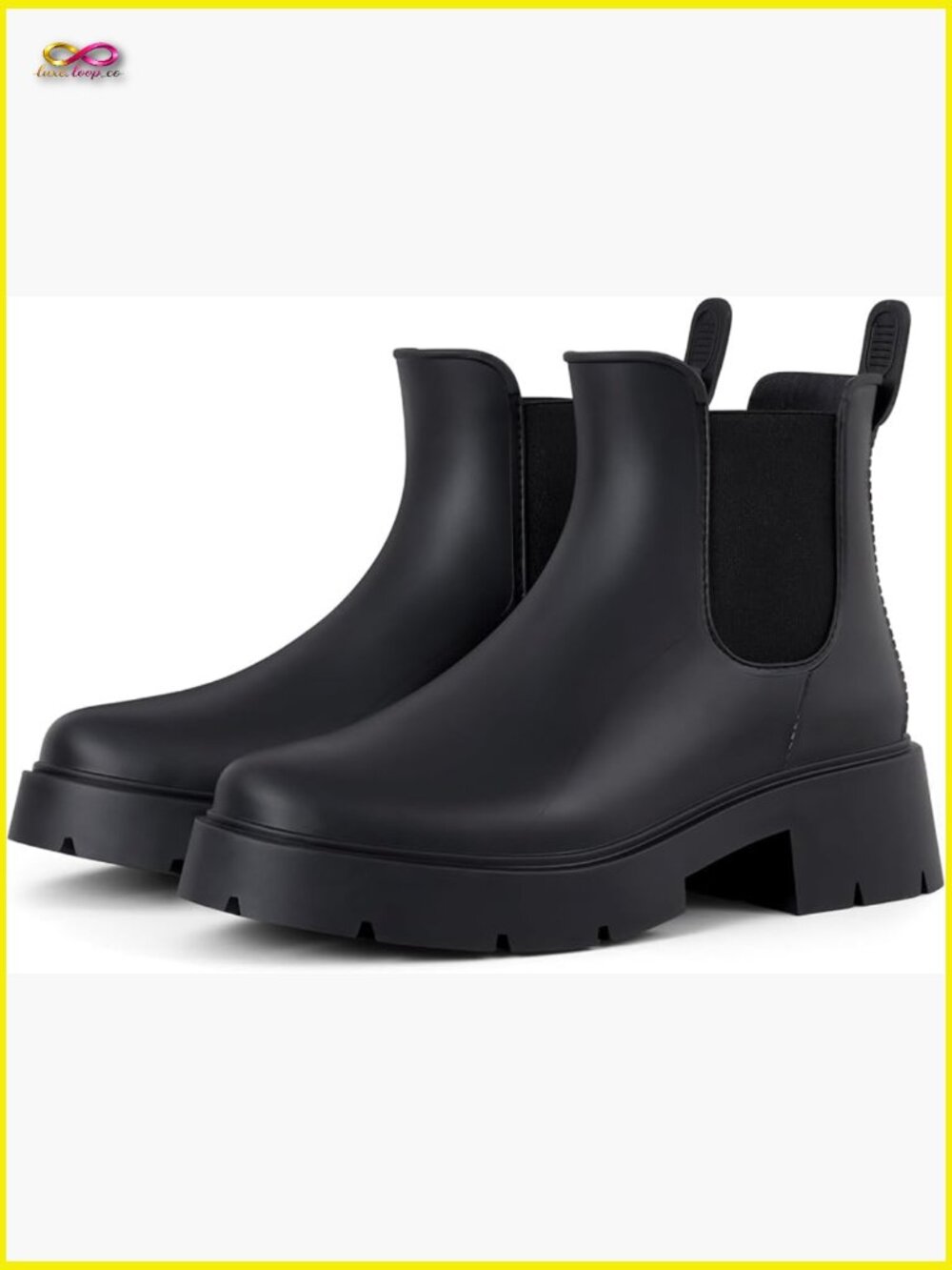Waterproof Chelsea Rain Boots with Chunky Platform Non-Skid Easy On Off